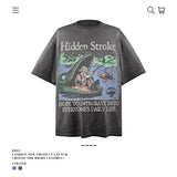 American vintage street T-shirt cartoon print loose summer cotton men's clothing