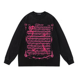 Men Long Sleeve Shirt Letter Graffiti Distressed Long Sleeve T-shirt Men and Women Hip Hop Retro Loose
