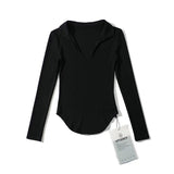 Women T-Shirt Autumn Long Sleeve Lapel V-Shaped Women's T-shirt