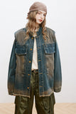 Unisex Jacket Autumn Ruffled Stand Collar Denim Jacket Women's Clothing