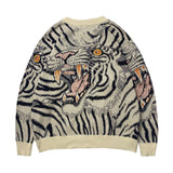 Kapital Sweater Vintage Jacquard Tiger Totem Knitted round Neck Japanese-Style Retro Knitted Pullover Sweater