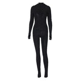 Women Jumpsuit Sexy See-through Tight Hooded Jumpsuit