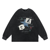 Men Hoodie Letter Print Patch Decoration round Neck Sweater