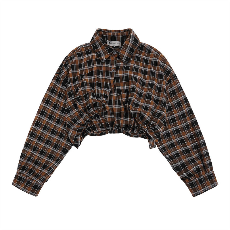 Women Long Sleeve Shirt Plaid Long Sleeve Shirt Design for Women Lapel Short