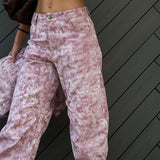 Women Cargo Pants Autumn and Winter Retro Style Printed Jeans