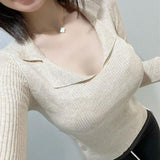 Women Long Sleeve Shirt Slim Fit V-neck Bottoming Shirt