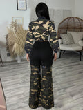 Women Co-Ord Set Camouflage Long-Sleeve Suit Denim Belt Trousers Suit
