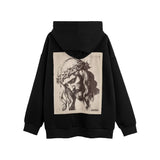 Men Hoodie Retro Figure Patch Decoration Hooded Sweater