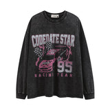 Men Long Sleeve Shirt Washed and Worn Long Sleeve T-shirt Men and Women Loose Bottoming Top