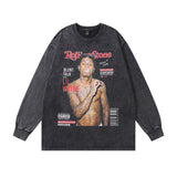 Men Long Sleeve Shirt Printed Distressed Long Sleeve T-shirt Men and Women Retro