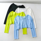 Women T-Shirt Loose Long Sleeve Short Top round Neck