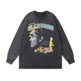 Men Long Sleeve Shirt Washed Distressed Long Sleeve Bottoming T-shirt Men and Women Vintage