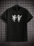 Loose Fit Men's Angel Print Drop Shoulde