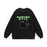 Men Hoodie Flocking Embroidered Kitten round Neck Sweater