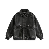 Unisex Jacket Winter Vintage Washed Leather Cotton Jacket