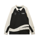 Men Hoodie Lapel Sweater Men's Color Matching Half-Open Collar Letter Printed Sweatshirt