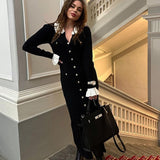 Women Sweater Dress Knitted Dress Sexy Slit Mid-Length Dress Retro Spring and Summer