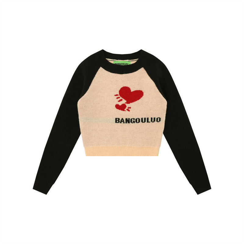 Women Sweater Color Matching Sweater O-neck Short Girls' Autumn Casual Sweater