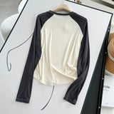 Women T-Shirt Long Sleeve T-shirt Female Contrast Color Slim Fit Autumn Winter Coat