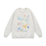 Men Hoodie Butterfly Graffiti Printed Crew Neck Sweatshirt