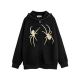 Men Hoodie Hooded Coat with Masked Zipper Men's Spider Web Puff Print Cardigan Sweater