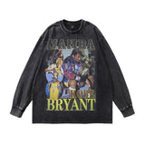 Men Long Sleeve Shirt Cartoon Animation Washed Long Sleeve T-shirt Men and Women Street Distressed