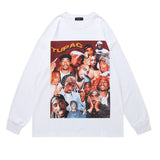 Men Long Sleeve Shirt Tupac Floral Print Long Sleeve Pullover Men and Women Loose Top
