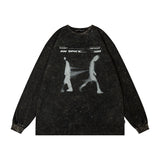 Men Long Sleeve Shirt Fashion Brand Distressed Printed Long Sleeve T-shirt Men and Women Hiphop Street Retro