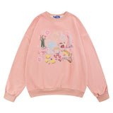 Men Hoodie Washed Distressed Printed Sweater Men's round Neck Loose Crew Neck Top Spring and Autumn