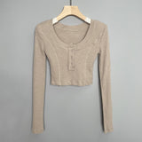 Women Long Sleeve Shirt U Collar Top Women's Short Long Sleeve Bottoming Shirt