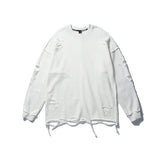 Men Hoodie Vibe Style Solid Color Simple Ripped Sweater Long Sleeve Loose round Neck Pullover Bottoming Shirt