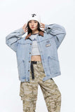 Unisex Jacket Fall Color-Blocking Lapel Denim Jacket Women's Clothing