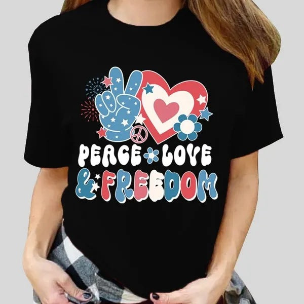Women's Independence Day T Shirt round Neck Short Sleeve T-shirt