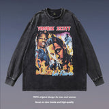 Men Long Sleeve Shirt Retro Washed Vintage Long Sleeve T-shirt Men and Women Hiphop Loose