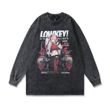 Men Long Sleeve Shirt Hip Hop Retro Head Washed and Worn Long Sleeve T-shirt Men and Women