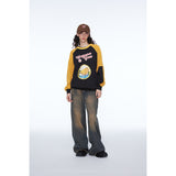 Unisex Hoodie University Style Patchwork Easy Matching round Neck Sweater for Men and Women
