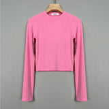 Women Long Sleeve Shirt O-neck Short Autumn and Winter Long Sleeve Bottoming Shirt