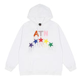 Men Fleece Lined Hoodie High Street Hooded Sweaters Menswear Ins Loose Casual Five-Pointed Star Embroidery