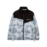 Men Cotton Padded Jacket Coat Printed Stitching Cotton Coat Jacket Men's Ins Loose down Jacket Cotton-Padded Jacket