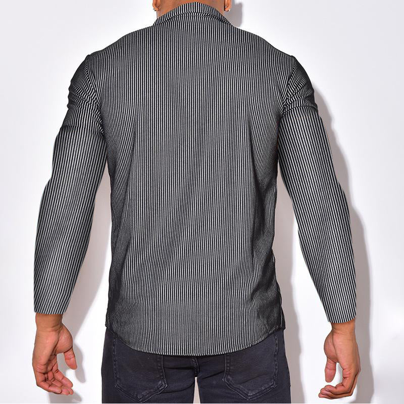 Men Shirt Autumn Cardigan Men's Shirt Striped