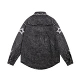 Men Long Sleeved T Shirt Five-Pointed Star Embroidered Denim Long Sleeve Shirt Men's Spring and Autumn Washed and Worn Denim Jacket