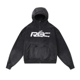 Men Denim Jacket Hooded Denim Hoodie Men's Contrast Color Letter Printed Jacket Sweater