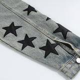 Men Denim Jacket XINGX Embroidered Stitching Denim Clothes Jacket Men's Autumn and Winter Washed and Worn Coat
