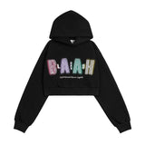 Women Hoodie Letters Cropped Hoodie Girls Spring and Autumn Long Sleeve