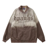Men Denim Jacket Gradient Embroidered Letter Denim Jacket Loose-Fitting Jacket Top
