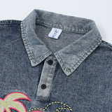 Men Denim Jacket Men's Spring and Autumn Denim Polo Shirt Top