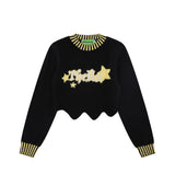 Women Sweater Short Sweater for Girls Autumn Crew Neck Casual Long Sleeve Sweater