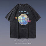 Men T Shirt Washed Gray Distressed T-shirt Summer Loose