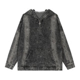 Men Denim Jacket Hooded Sweater Men's Washed Distressed Pullover Denim Clothing Autumn