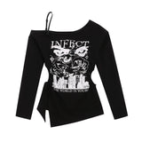 Women Long Sleeve T-Shirt off-Shoulder Printed Long Sleeve T-shirt Women's Fall Slim Fit Fashion Brand